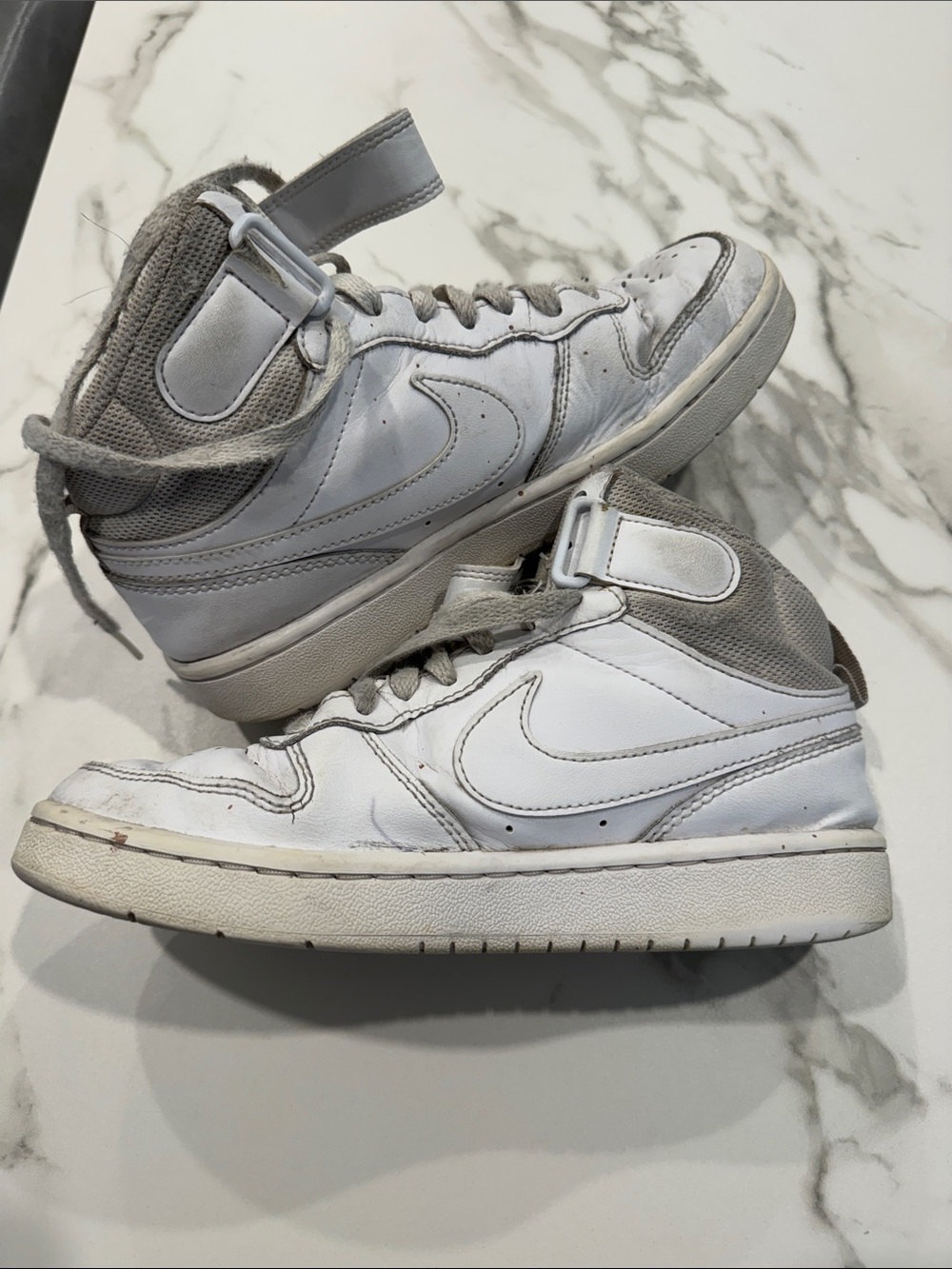 Nike White and Gray High-Top Sneakers with Ankle Strap